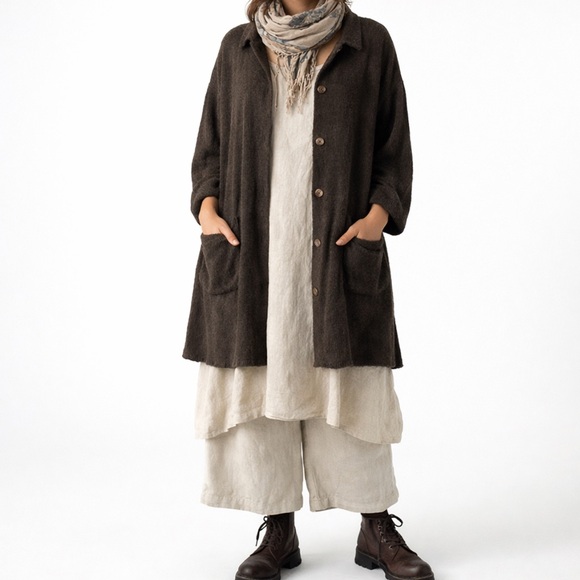 Kleen Tops - KLEEN Brown Slub Knit Button Up Tunic Shacket Lagenlook Earthy Goblin Boho Large
